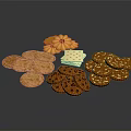 Assorted Round And Flower Shaped Cookies With Crunchy Texture And Varieties 3d model