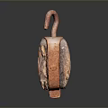 Vintage Rusty Metal Pulley With Curved Hook And Open Frame 3d model