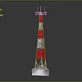 Communication Tower Steel Structure With Red And White Sections And Antenna On Top