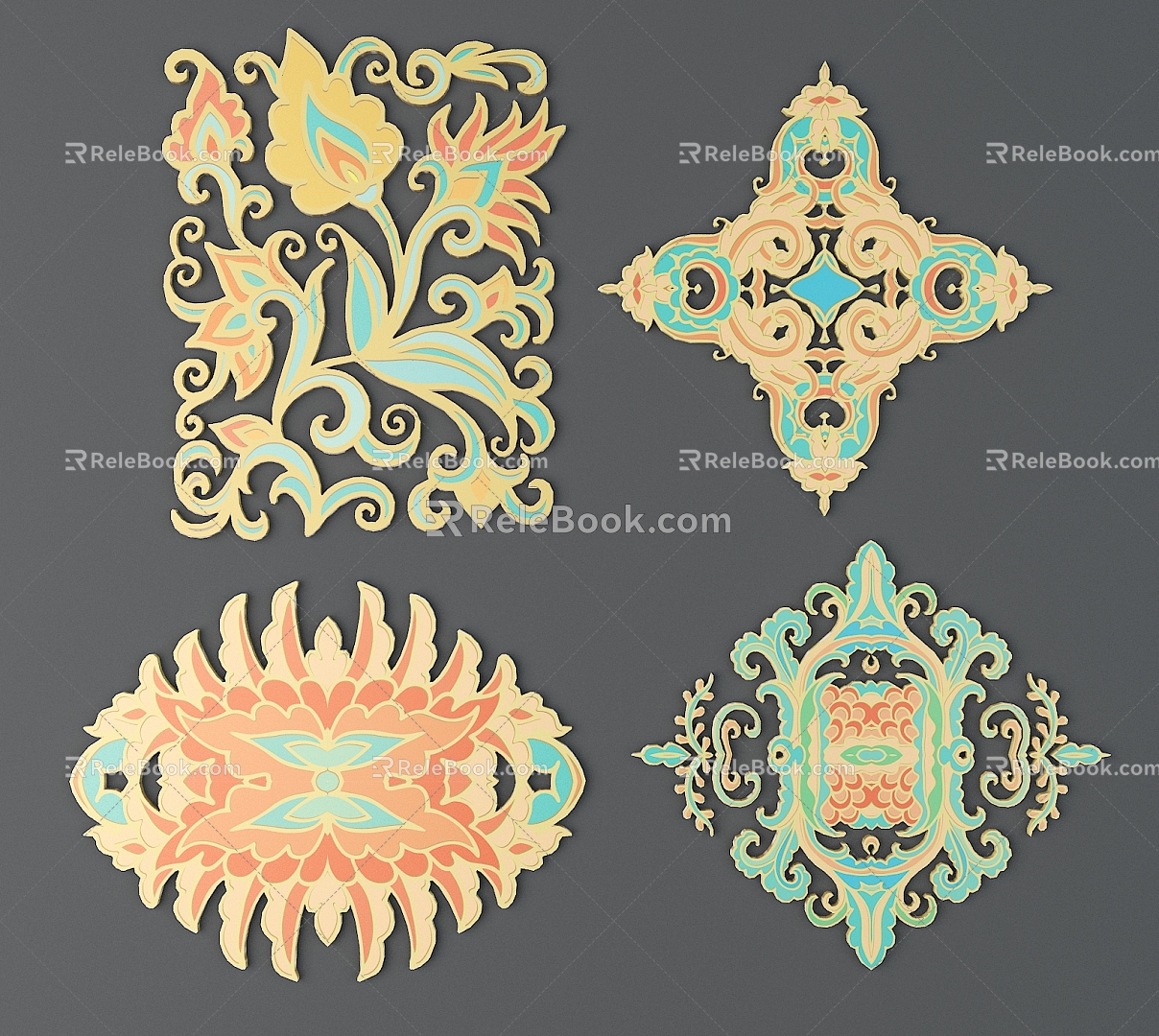 Chinese ethnic style color carved traditional pattern national decoration 3d model