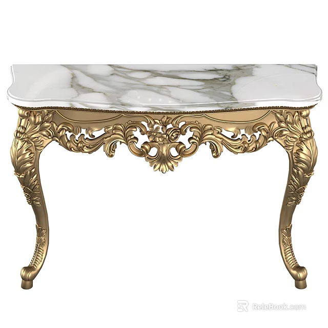 Elegant Marble Top Table With Gold Carved Legs And Ornate Design 3d model 