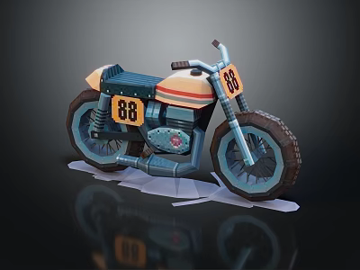 Vintage Style Motorcycle with Number 88 Blue Beige Body and Thick Tires 3d model