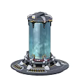 Futuristic Sci Fi Cylindrical Device With Blue Nebula Core And Metallic Base