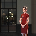 Welcome little sister door etiquette waiter beauty cheongsam woman 3d model