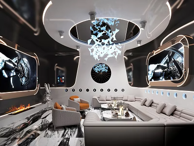 Modern KTV Lounge Interior With Sofas Screens And Artistic Chandelier 3d model