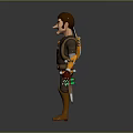 3D Fantasy Adventurer Character With Brown Outfit And Green Equipment Details