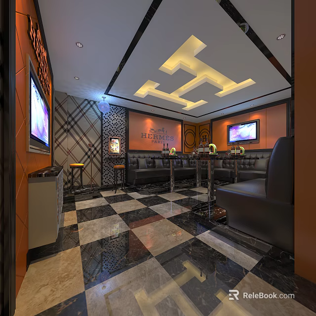 Luxurious KTV Interior Design with Comfortable Sofas TV Screens and Modern Lighting 3d model 
