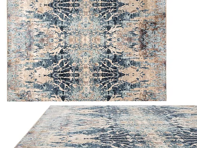 Square Rug With Abstract Pattern Blue Beige Gray Tones Vintage Modern Design 3d model