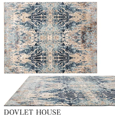 Square Rug With Abstract Pattern Blue Beige Gray Tones Vintage Modern Design 3d model