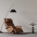 Modern Interior With Brown Leather Recliner Black Floor Lamp Side Table Books And Round Rug