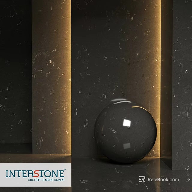 Black Sphere Decorative Component In Dark Marble Display With Illuminated Strips 3d model 