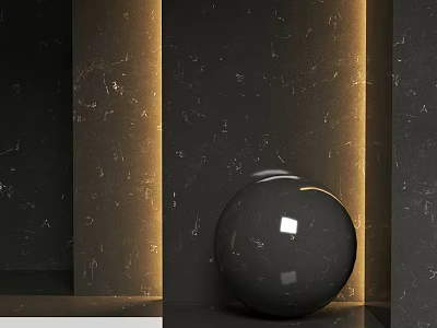 Black Sphere Decorative Component In Dark Marble Display With Illuminated Strips 3d model