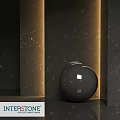 Black Sphere Decorative Component In Dark Marble Display With Illuminated Strips