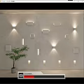 Illuminated Wall Lamps With Various Shapes On Light Colored Wall And Green Plant