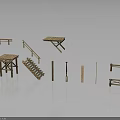 Wooden Scene Components Including Staircase Platform Railing Posts And Beams