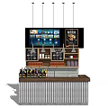 Modern Reception Desk Interior Design With Hanging Pendant Lights Digital Screens And Wooden Countertop