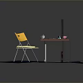 Red Home Office Desk With Yellow Chair Computer And Desktop Items On Blue Rug