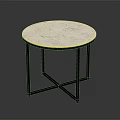 Modern Round Dining Table With White Marble Tabletop And Metal Cross Legs 3d model