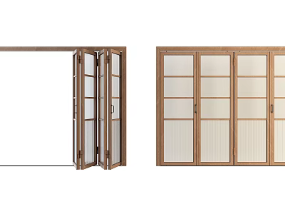 Modern Wooden Folding Doors Design With Glass Panels For Interior Spaces 3d model