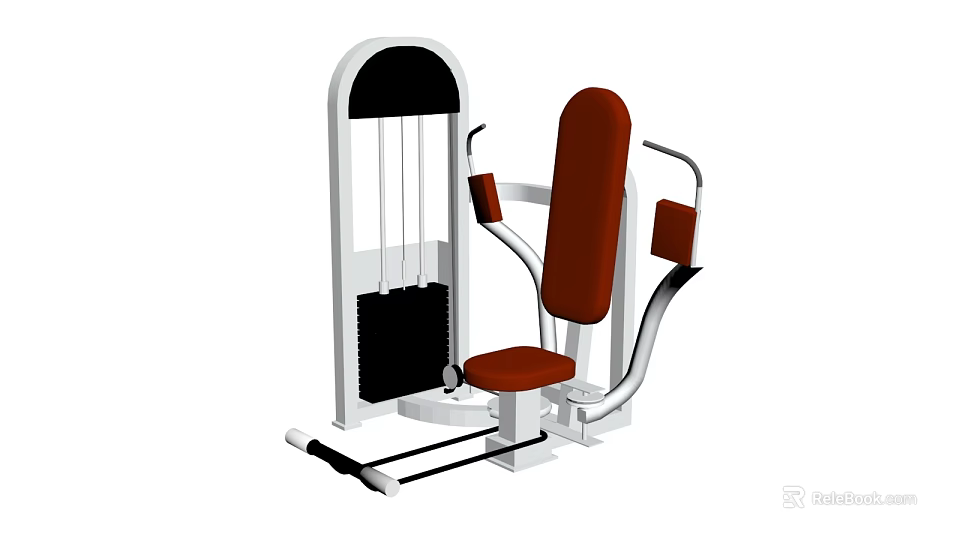 Seated Strength Training Fitness Equipment With Red Padded Seat White Frame And Cable Resistance System 3d model 