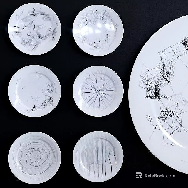 Stylish Ceramic Decorative Plates With Abstract Line Art And Geometric Patterns 3d model