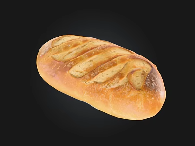 Freshly Baked Golden Crust Bread With Sliced Top On Black Background 3d model