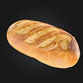 Freshly Baked Golden Crust Bread With Sliced Top On Black Background