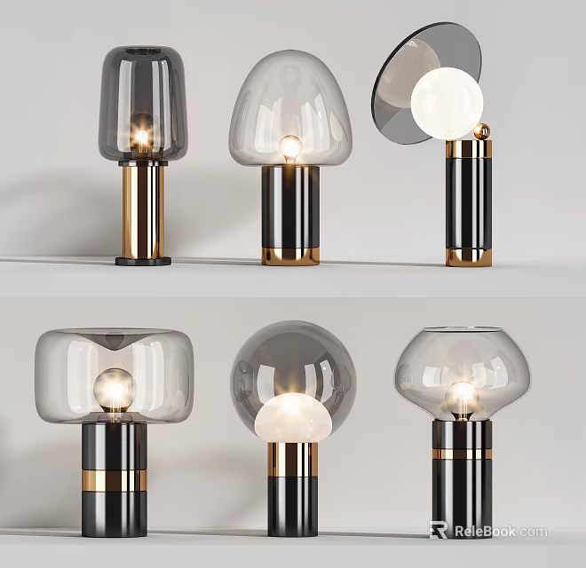 Modern Table Lamps With Glass Dome Shade And Black Gold Metal Base Design 3d model 