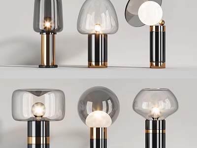 Modern Table Lamps With Glass Dome Shade And Black Gold Metal Base Design 3d model
