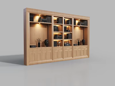 Wooden Bookcase with Multiple Shelves Books Decorative Items and Built-in Lighting for Home Library 3d model