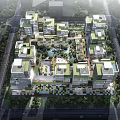 Modern High Rise Office Buildings With Green Glass Curtain Walls And Connecting Bridges