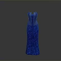 Elegant Blue Long Dress With Floral Pattern And Fitted Bodice