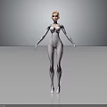 Futuristic Female Character in White Bodysuit with Mechanical Knee Parts 3D Model Design
