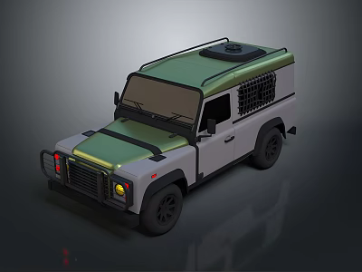 Off Road Vehicle Green And White Classic Style With Roof Rack And Window Grille 3d model