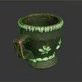 Handmade Brown Ceramic Mug With Square Handle Shell Decorations And Flower Pattern