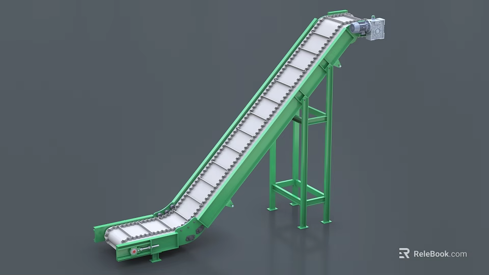 Industrial Conveyor Equipment Green Inclined Belt With Steel Frame Structure 3d model 
