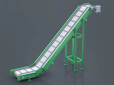 Industrial Conveyor Equipment Green Inclined Belt With Steel Frame Structure 3d model