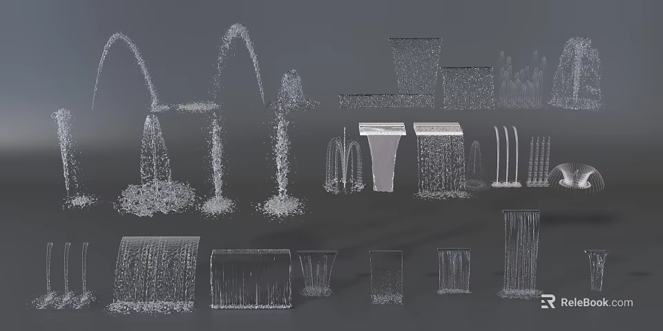 Various 3D Fountain Models Featuring Water Jets And Decorative Structures 3d model 