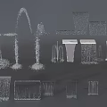 Various 3D Fountain Models Featuring Water Jets And Decorative Structures