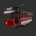 Vintage Red Moscow Tram with Wooden Body Classic Design and Overhead Wires