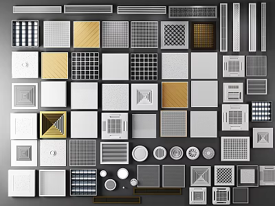 Various Air Conditioner Vent Designs Including Grille Round Square and Decorative Styles 3d model