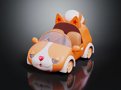 Kids Cartoon Dog Shaped Toy Car With Orange White Body And Star Roof 3d model