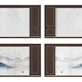 Elegant Background Wall Design With Marble Surface And Wooden Frame Featuring Chinese Landscape Pattern 3d model