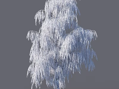 Garden Accent Snow Covered Weeping Tree With White Frost On Branches 3d model