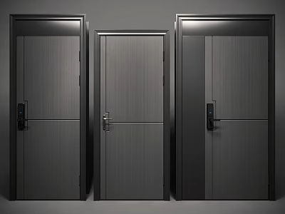 Three Modern Hinged Doors With Dark Finish Frames Handles And Electronic Locks 3d model
