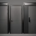 Three Modern Hinged Doors With Dark Finish Frames Handles And Electronic Locks