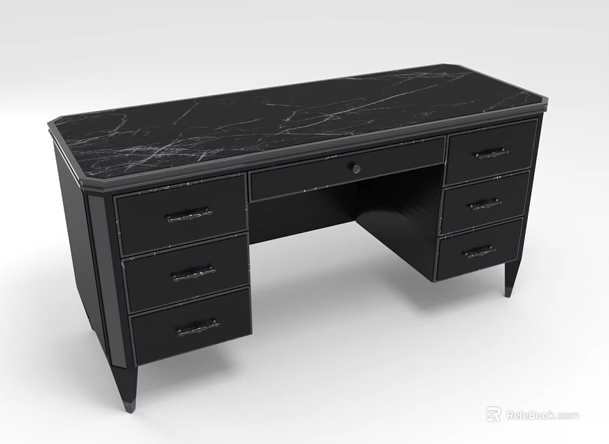 Black Office Desk With Marble Top Multiple Drawers And Modern Design 3d model 