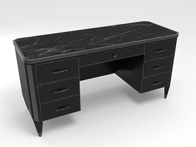 Black Office Desk With Marble Top Multiple Drawers And Modern Design 3d model