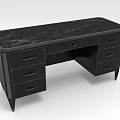 Black Office Desk With Marble Top Multiple Drawers And Modern Design