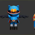 Blue Cat Ears Game Character In Armor With Red Eyes Cape And Red Yellow Device